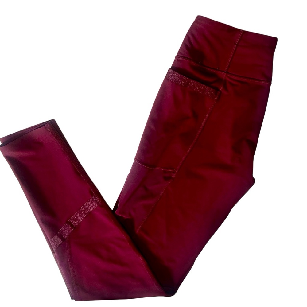 Victoria’s Secret Sport Leggings Burgundy Mesh and Glittery Accents Size Medium